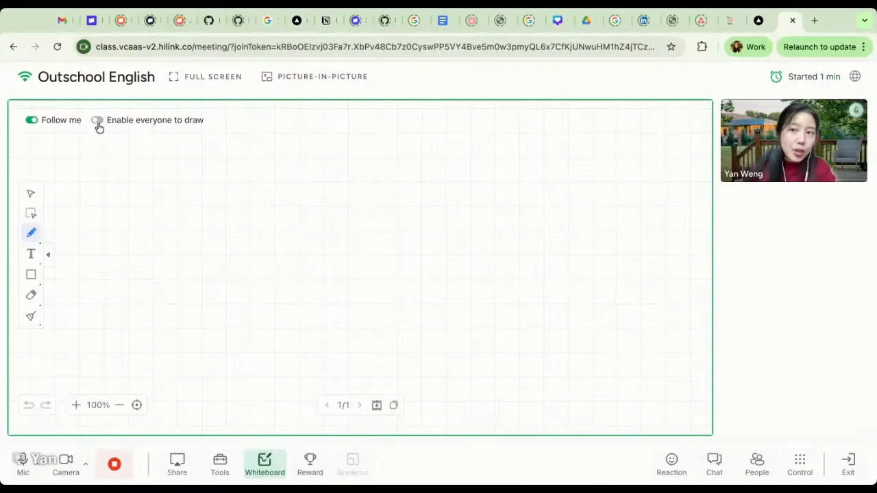 HiClass HiLink classroom video session with visible interface and live teacher feed