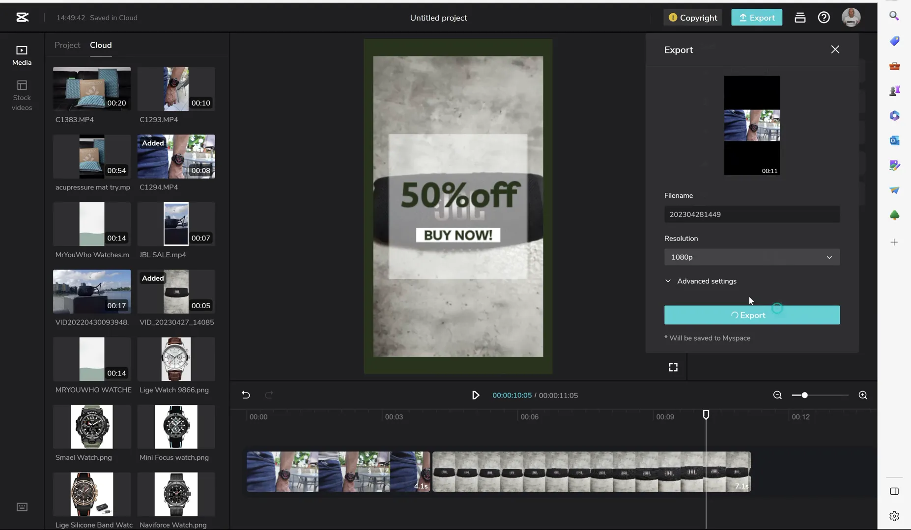 Exporting video ads from CapCut