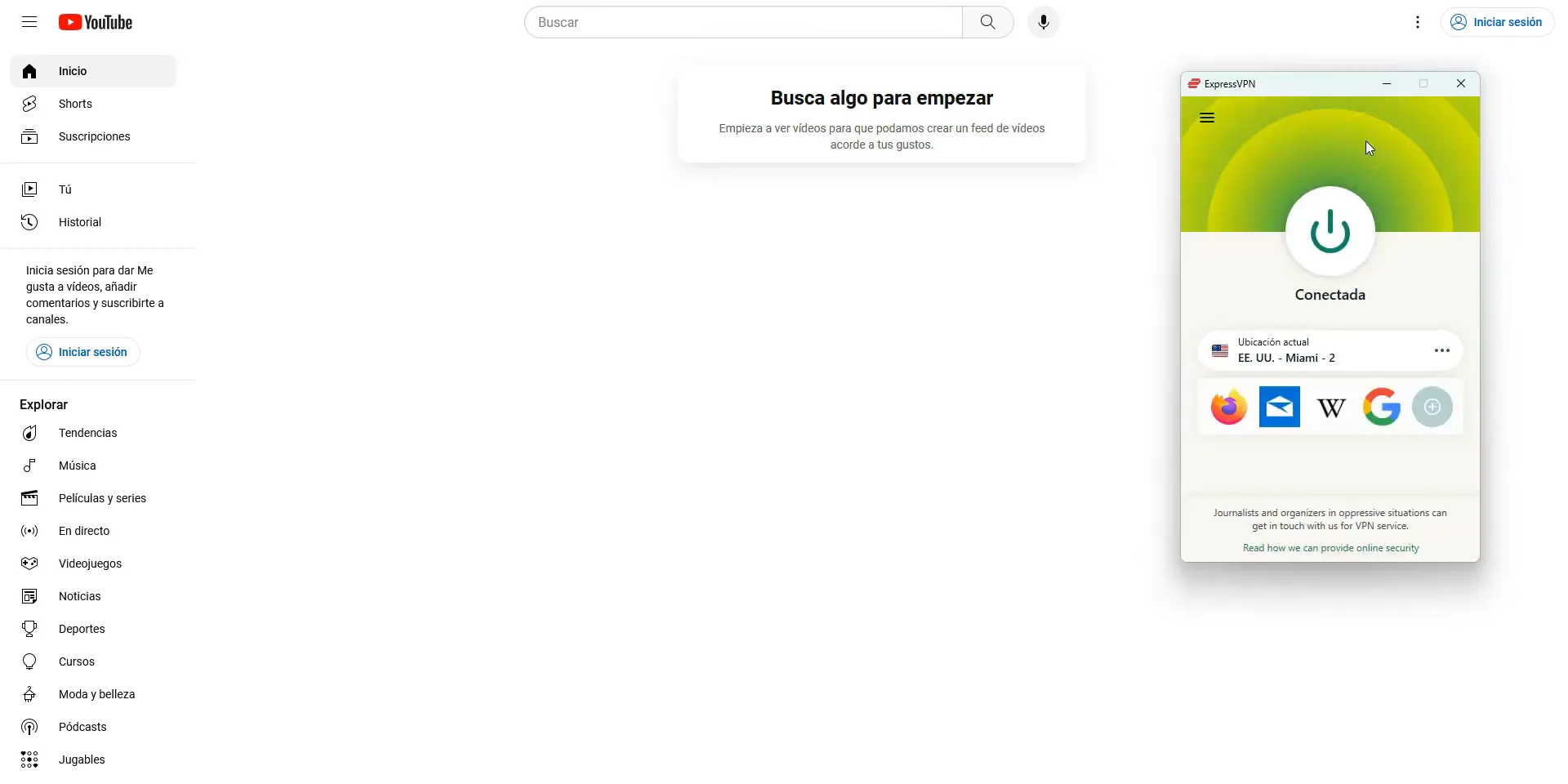 Acceso a YouTube a través de ExpressVPN
