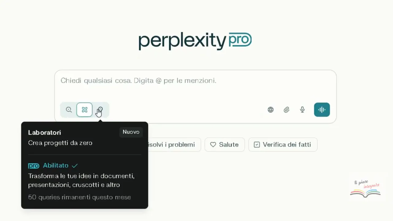 Anteprima schermata laboratorio Perplexity con barra di input in basso