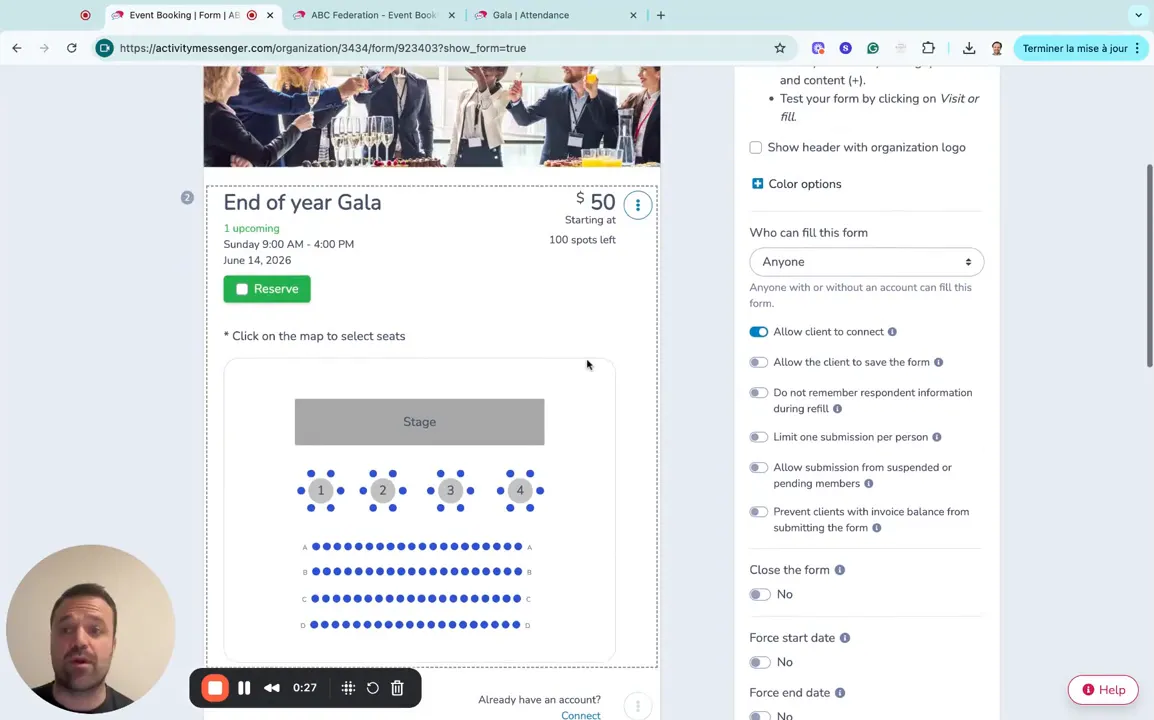 Editing an event inside Activity Messenger: set ticket price, schedule, and location
