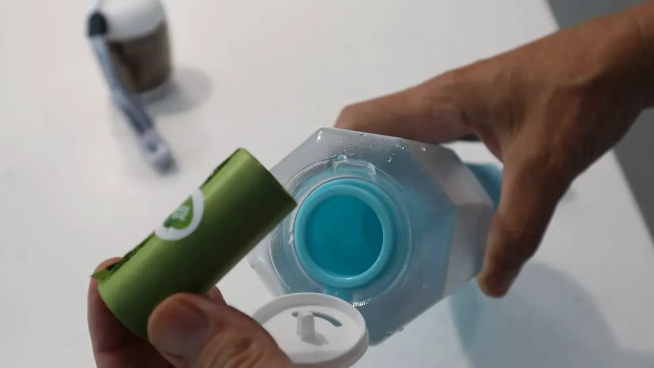 Final recommendation shot showing the assembled 3 in 1 pet water bottle ready to go