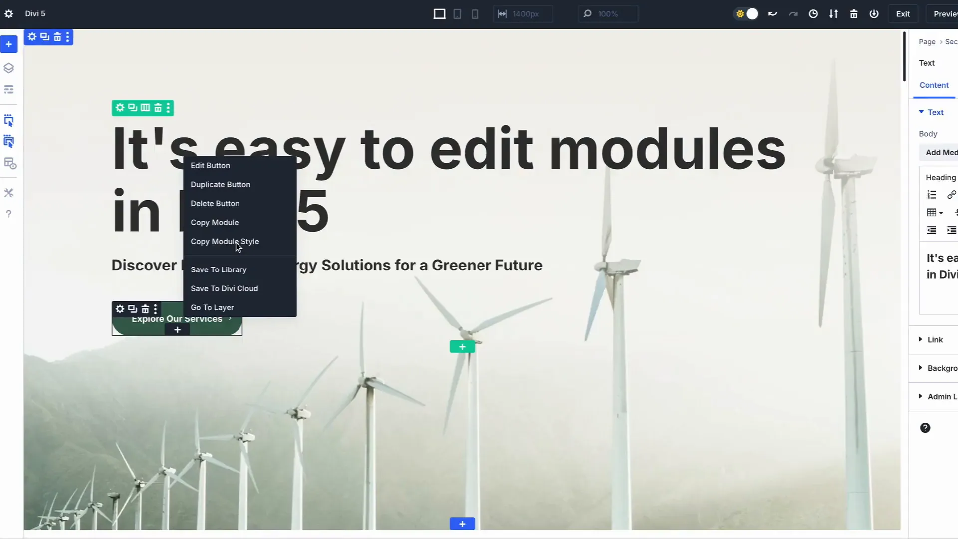 Menu contextuel de clic droit dans Divi 5