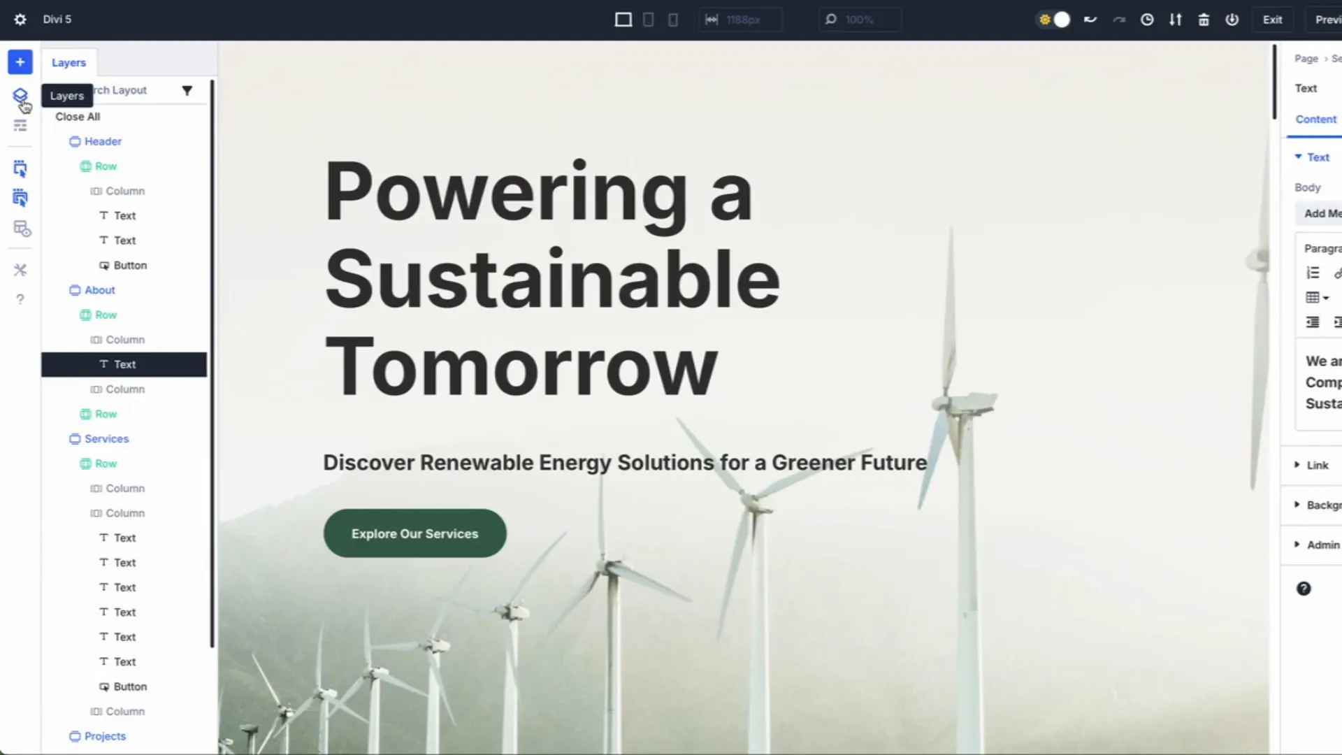 Vue des couches dans Divi 5