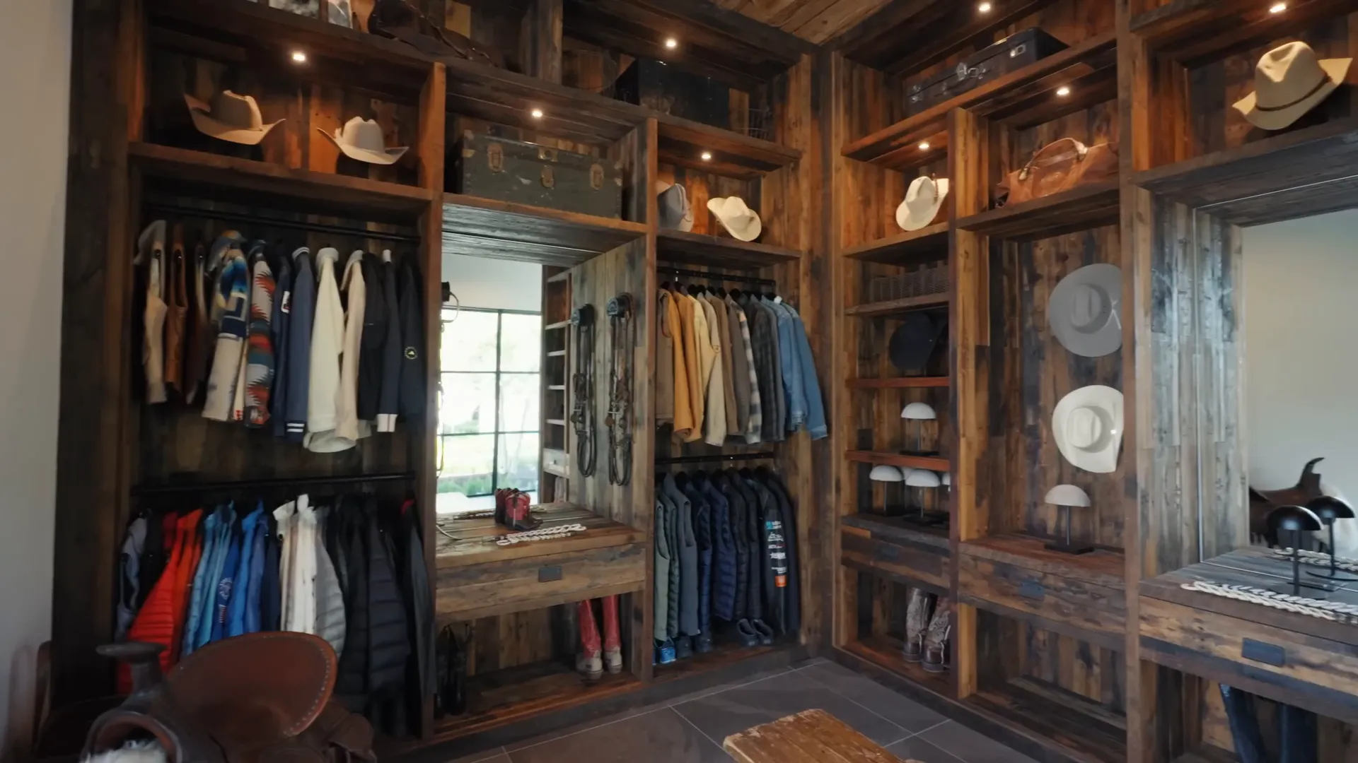 Mudroom filled with cowboy gear