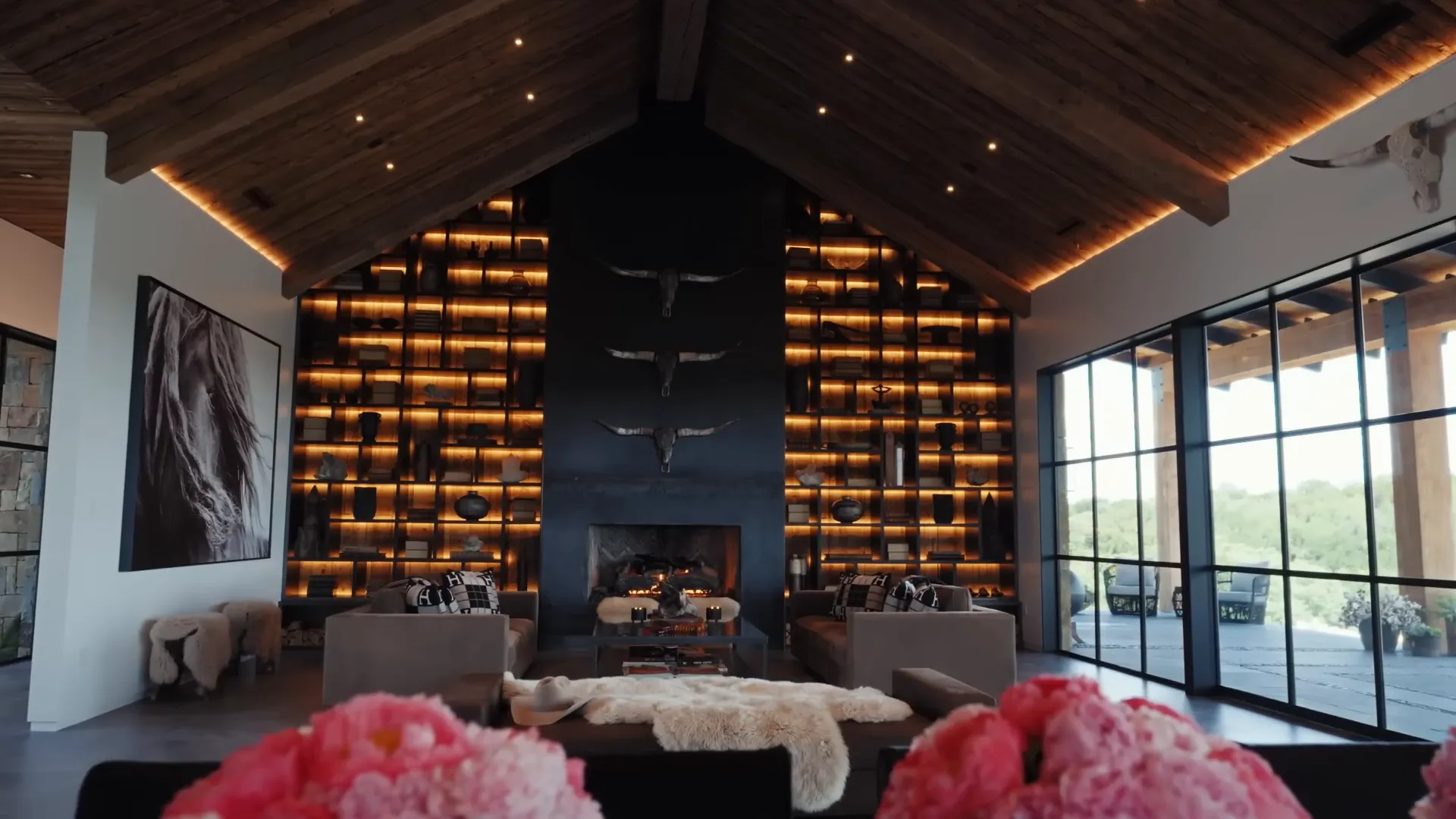 Cozy living room with large fireplace