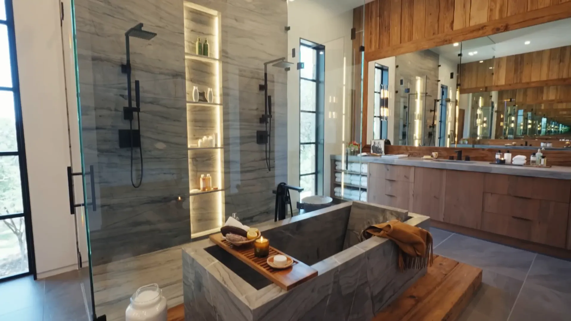 Cozy bathroom with his and her sinks