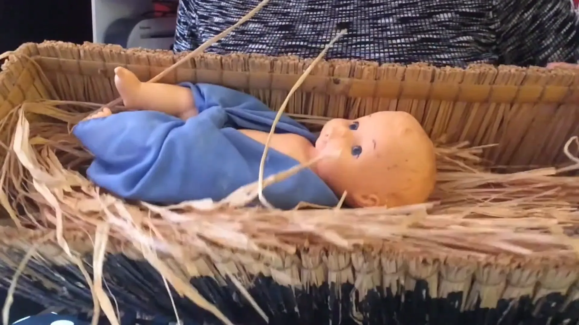 Baby Moses in a basket floating along the Nile