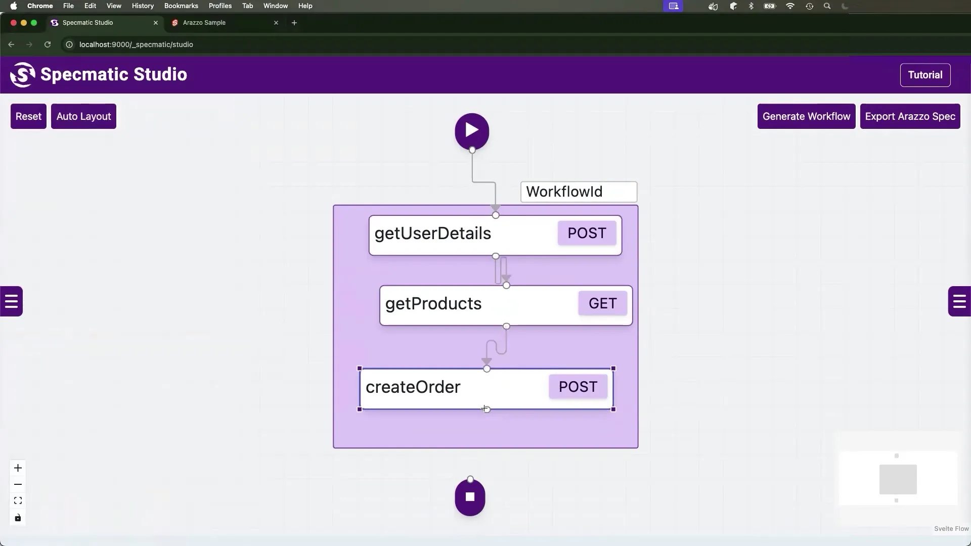 Dragging and linking operations in Specmatic Studio to create a workflow