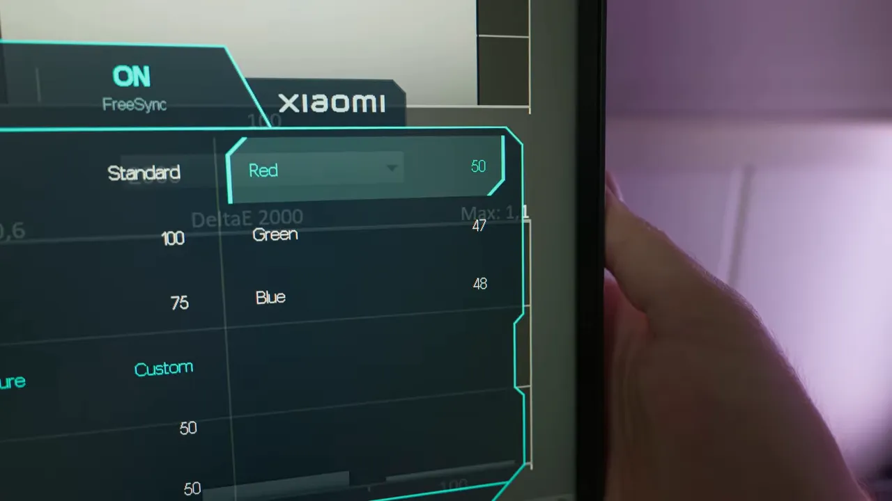 Menú OSD del Xiaomi Mini LED G Pro 27Qi 2026 con ajustes de imagen para calibración manual