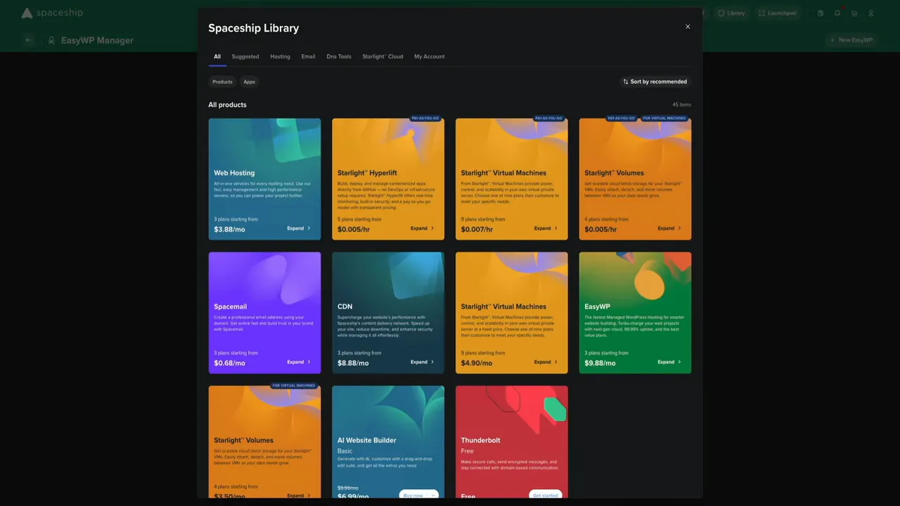 Spaceship library and apps including SSL manager and EasyWP manager