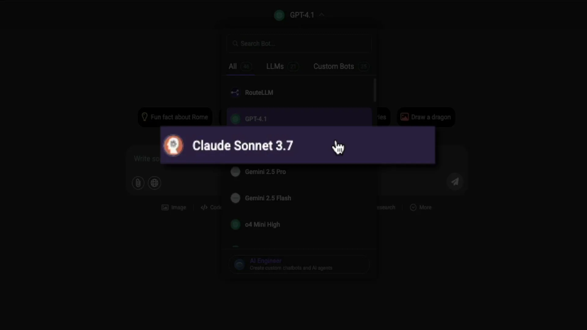 Selecting AI models in Chat LLM Teams