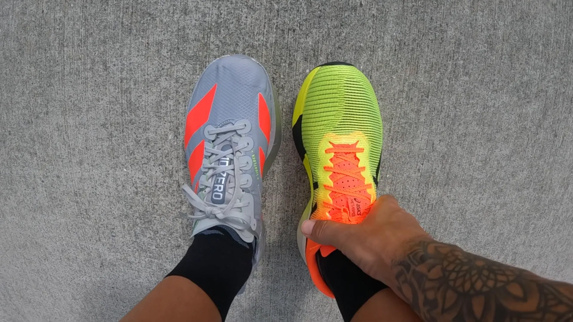 Weight comparison of Adizero Adios Pro 4 and Metaspeed Sky Edge Paris