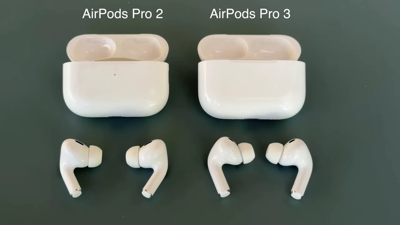 Close up of AirPods Pro 3 showing the black infrared heart rate sensor dot