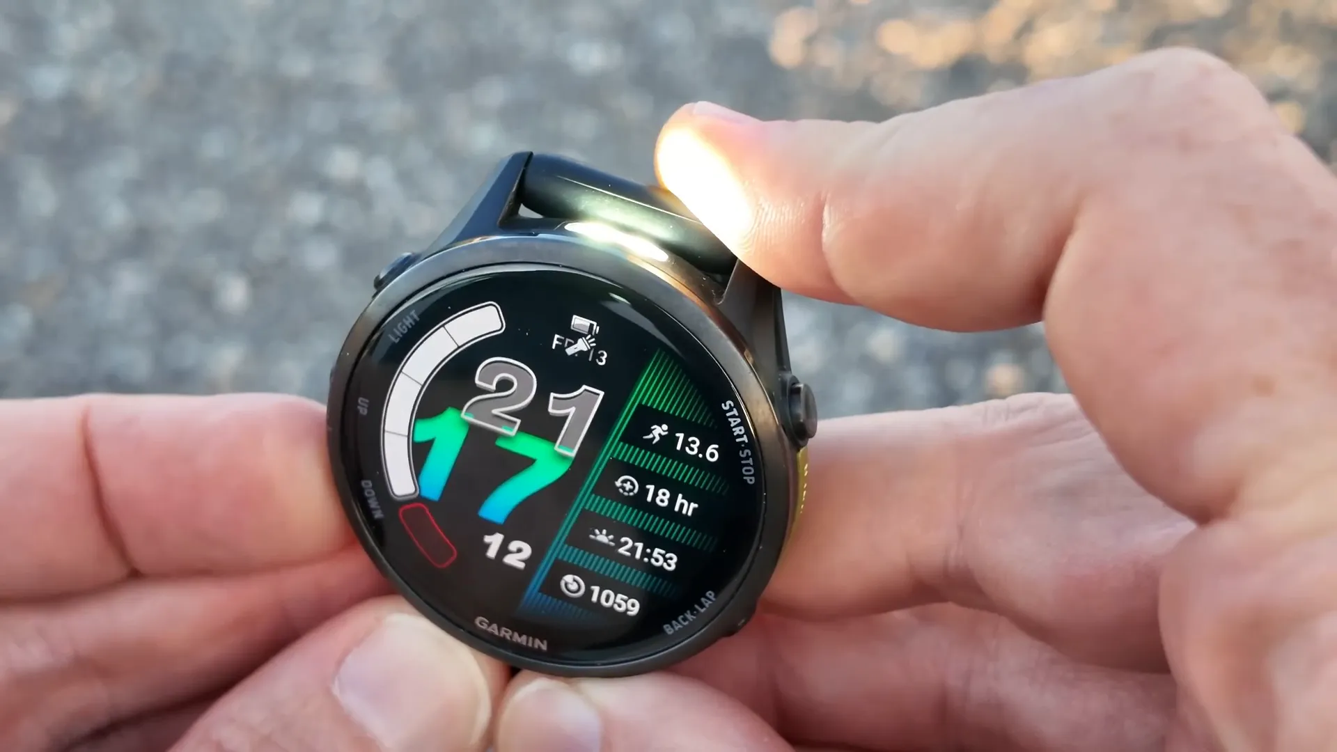 Garmin Forerunner 970 flashlight feature in action
