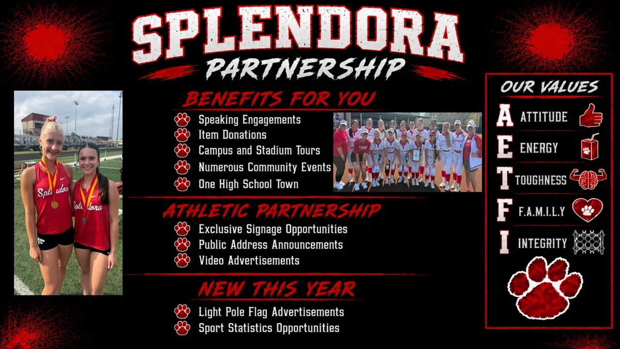 Splendora Partnership slide listing speaker engagements community events and advertising opportunities