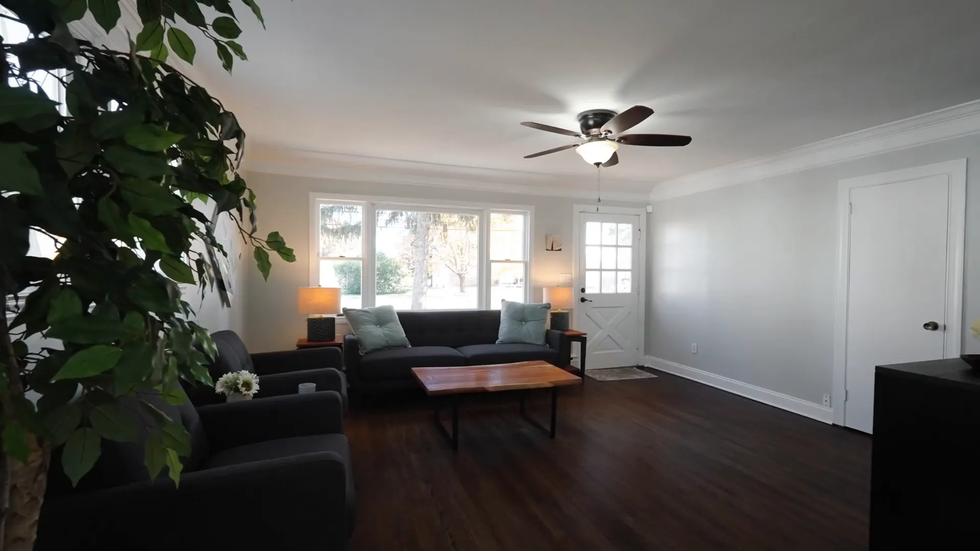 Interior view showcasing refinished hardwood floors