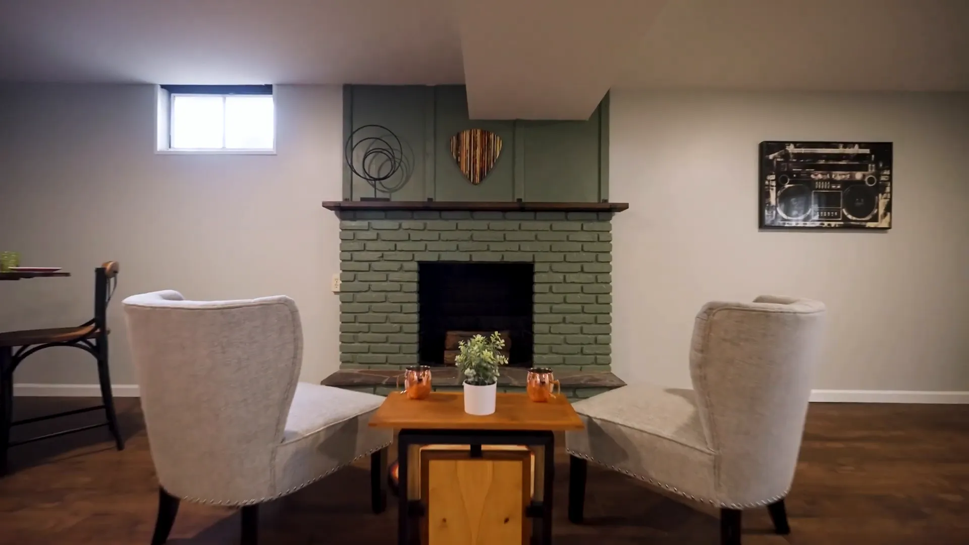 Cozy fireplace in the walkout basement