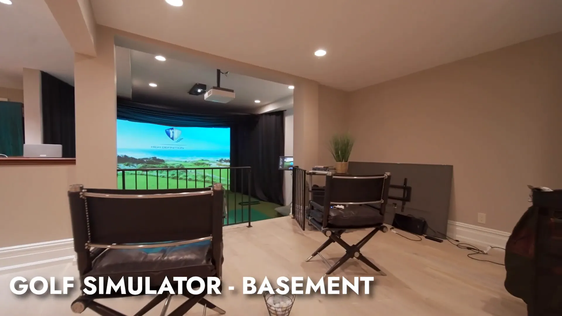 Golf simulator in the basement