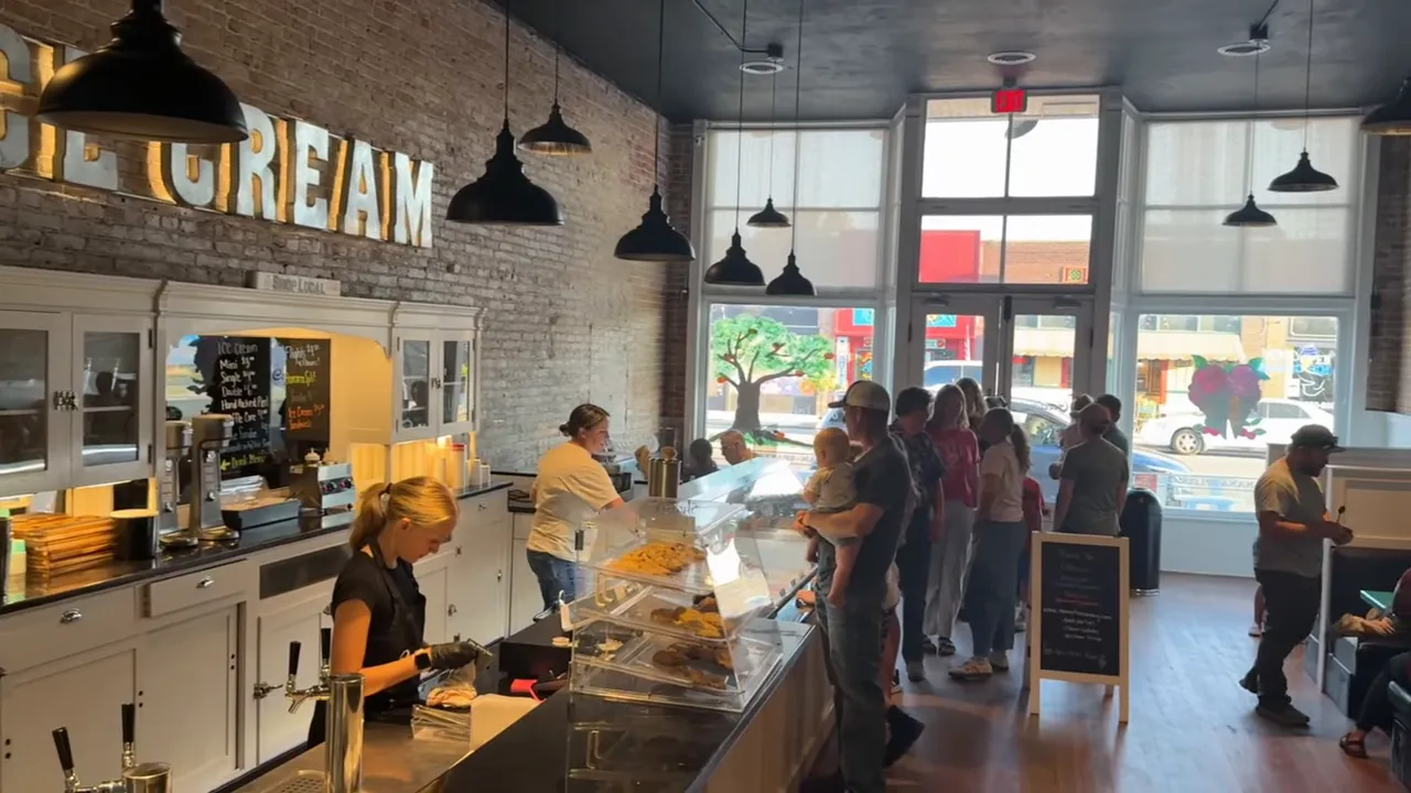 Hand‑dipped ice cream and chocolate malt from the creamery