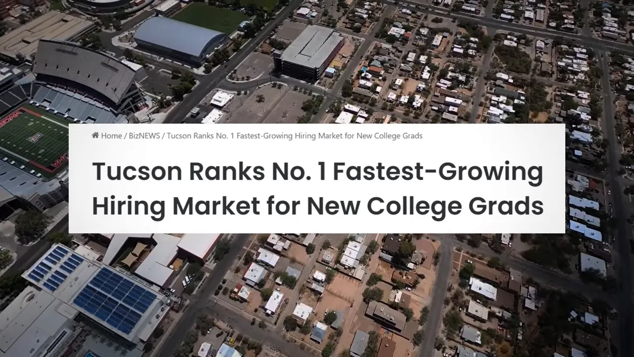 University of Arizona Economic and Business Research Center data quote over aerial view of Tucson