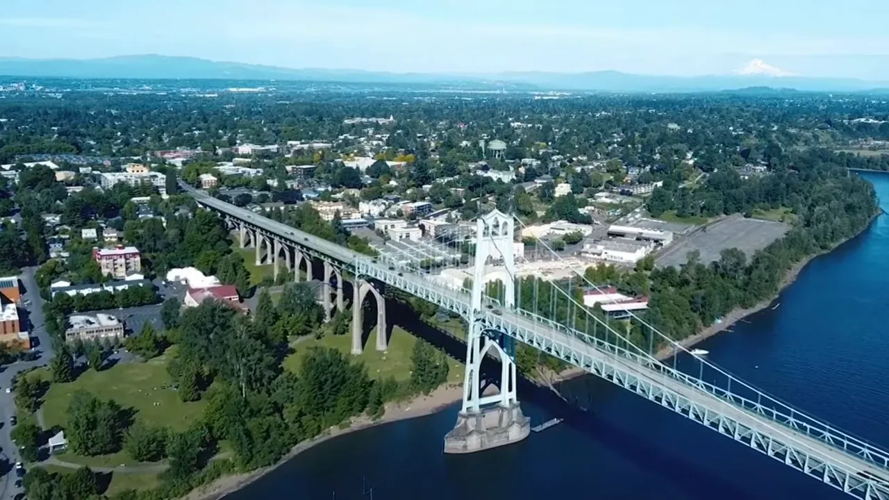 Travel guide page with large Portland Oregon travel guide headline behind speaker