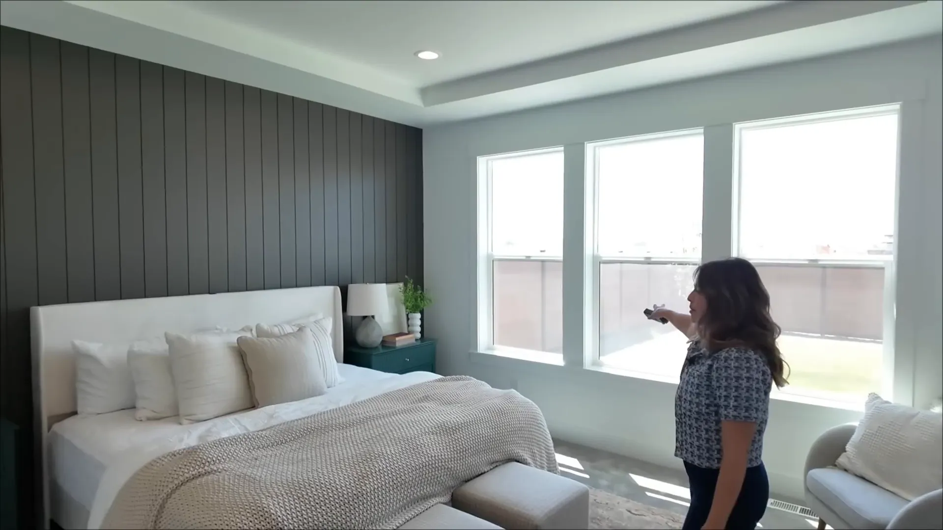 Primary bedroom overlooking the backyard and open fields