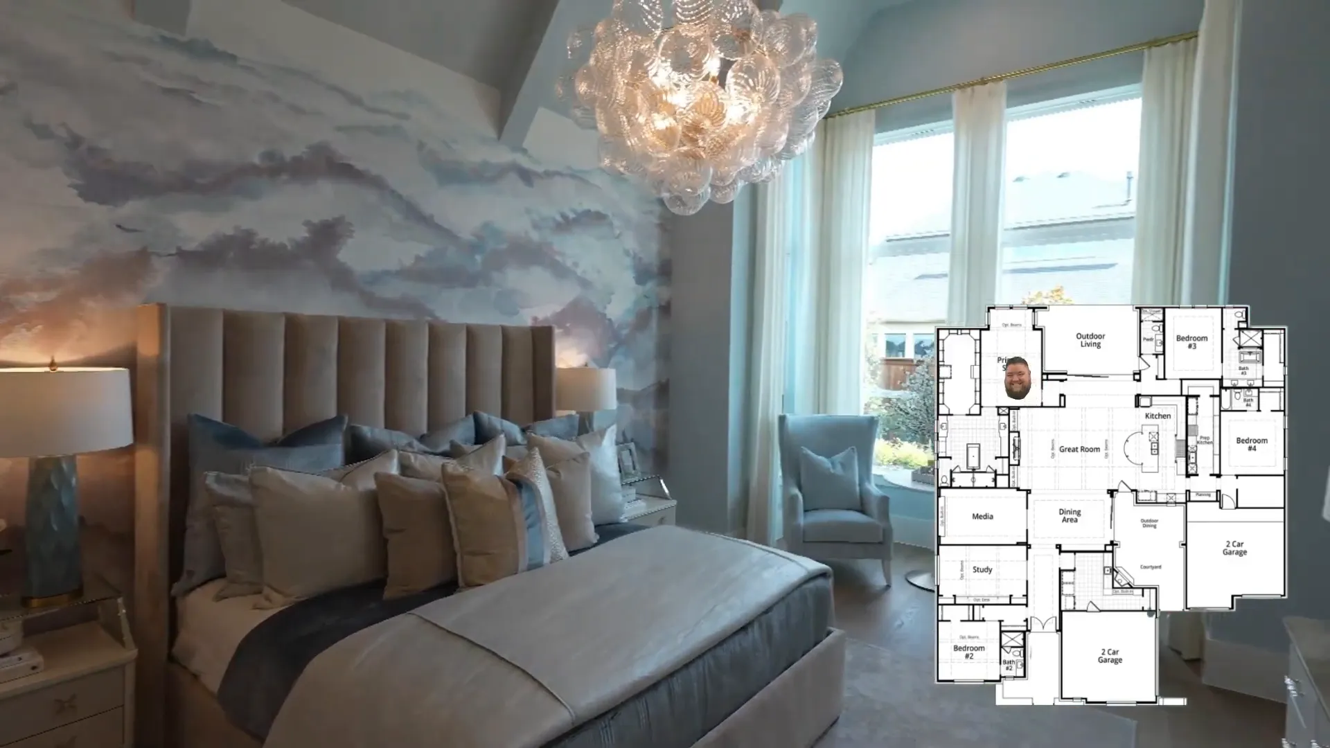 Primary bedroom with cathedral ceiling