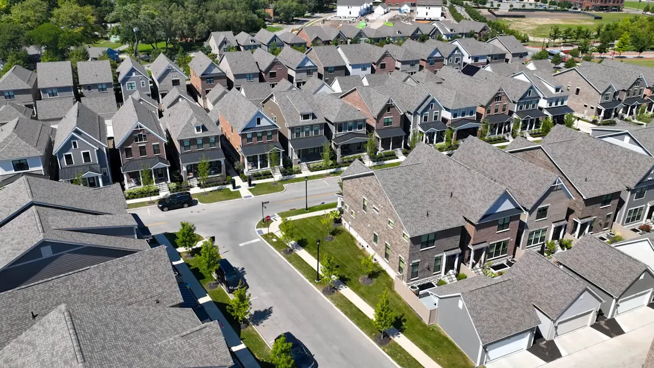 Aerial view of a large neighborhood with text reading have a game plan