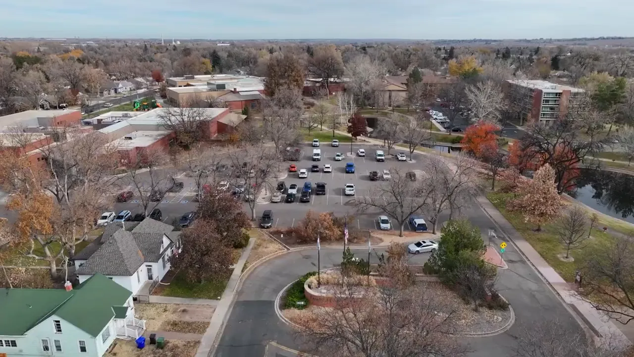 Blurred aerial view with the text Loveland CO