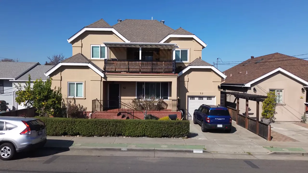 Aerial view of a Burlingame neighborhood with the text '88 SALES BETWEEN $1.5M AND $3M'