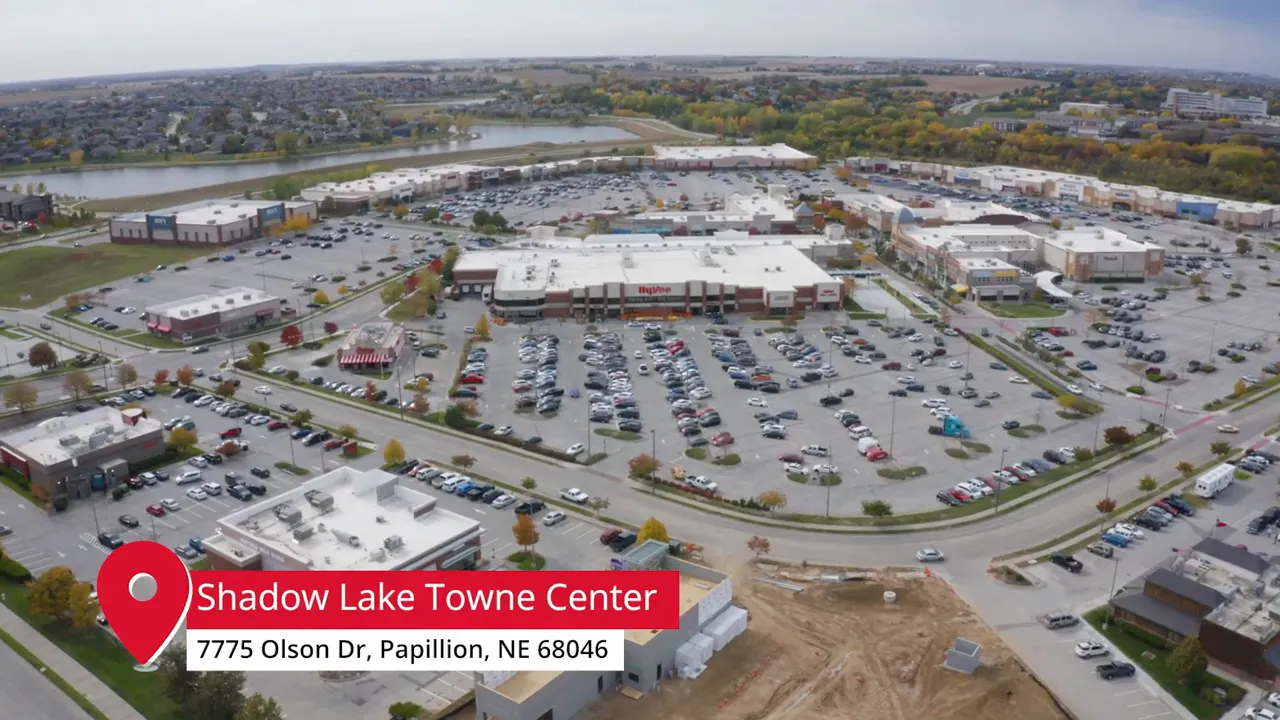 Aerial view of Shadow Lake Town Center in Papillion, Nebraska