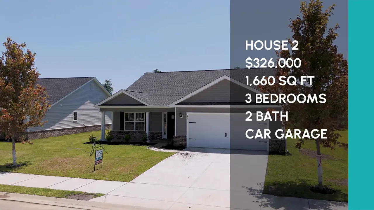 Open living room with kitchen in view and high ceilings in Conway SC new construction home