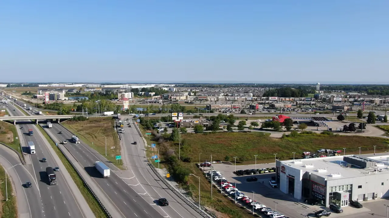 Aerial view of Whitestown with interstate highway and development nearby