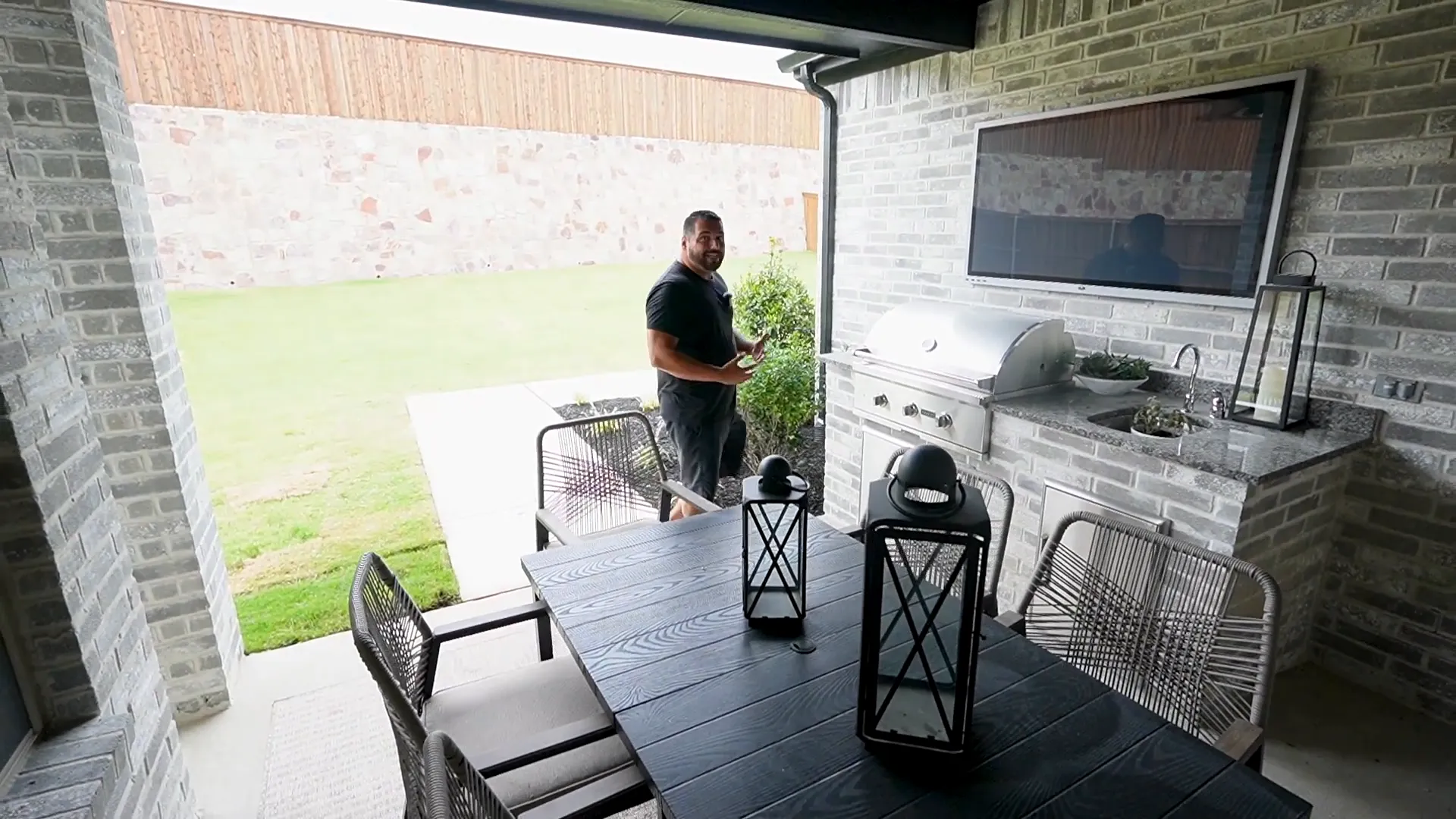 Oversized covered patio with built-in outdoor kitchen
