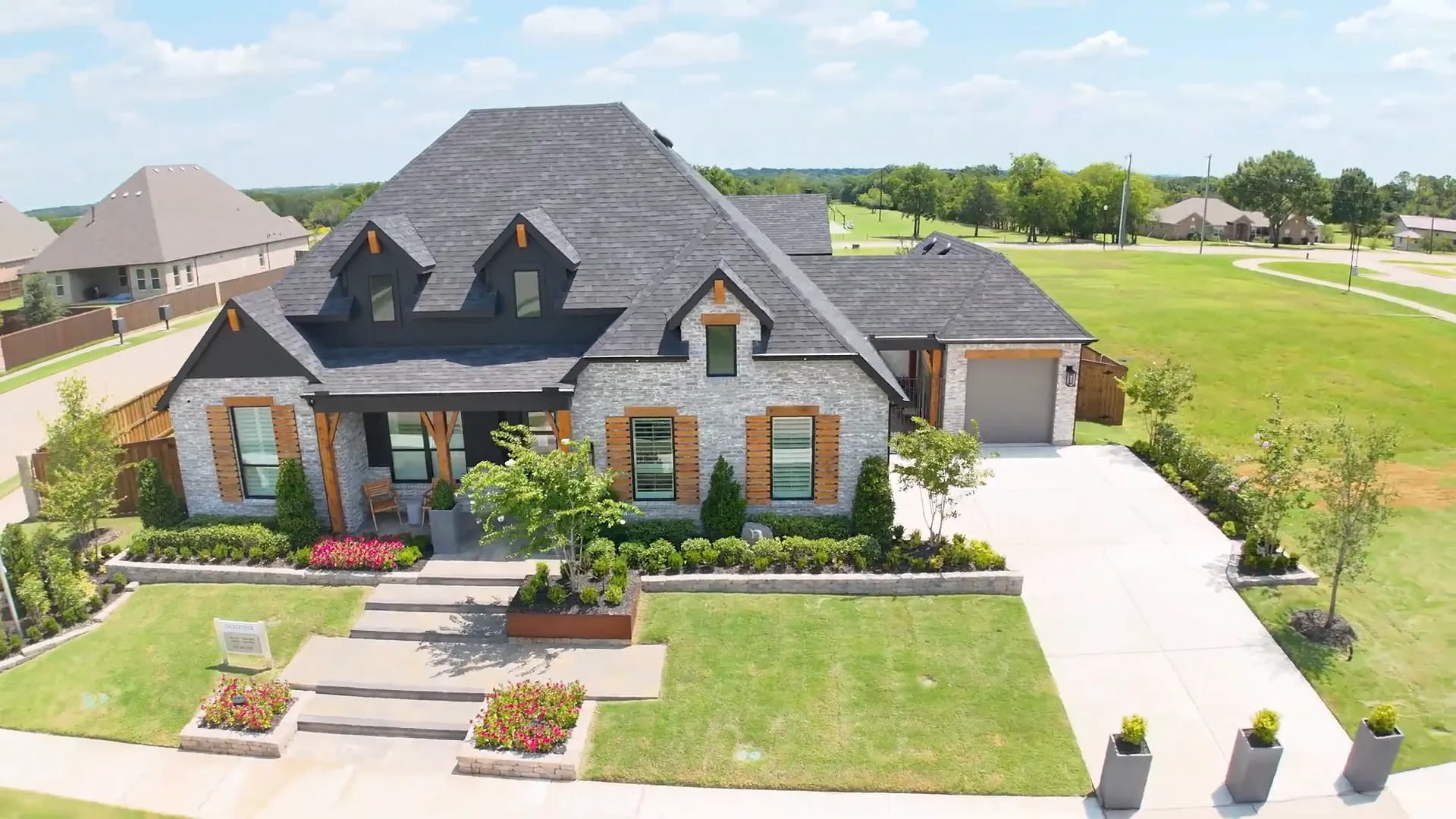 Close-up view showing garage placement on the front elevation of the Birchwood