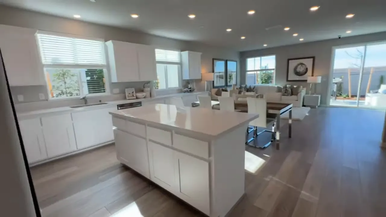 Entry area with Residence 3 overlay text showing 1,834 sq ft, 3-4 bedrooms, 3 bathrooms and 2-car garage