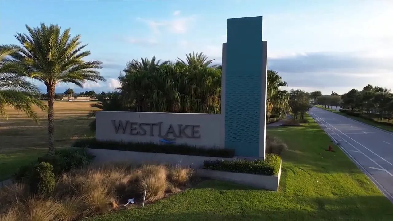 Aerial view of Westlake amenities and neighborhoods with city growth text