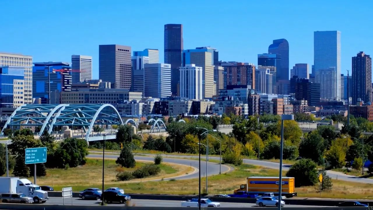 Aerial view of Denver Colorado Buildings