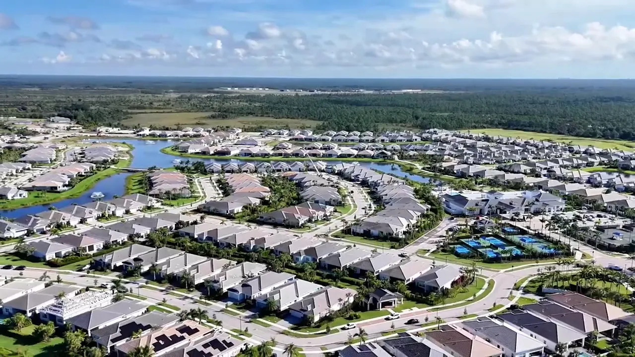 Aerial view of Avenir showing promotional text up to $250,000 off select quick occupancy homes