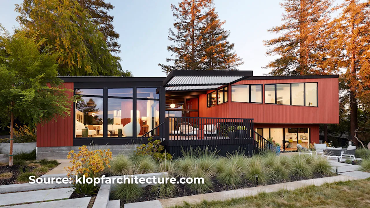 Close-up of Eichler A-frame interior with wall of glass