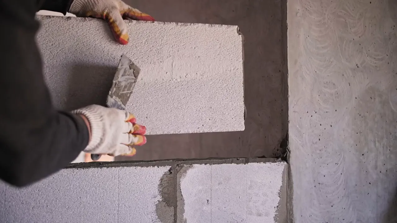 Concrete block wall under construction with text reading Concrete Block Stucco