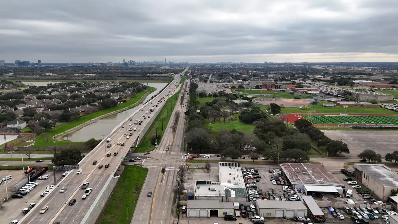 Aerial view of downtown Austin skyline with river and bridges