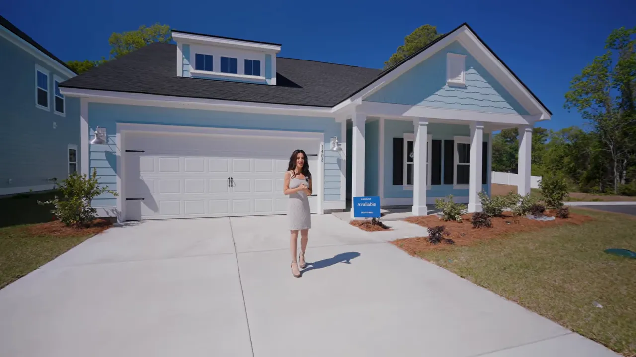 North Myrtle Beach new home exterior with garage facade and covered porch columns