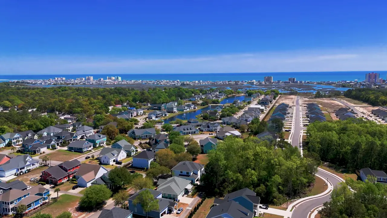 Aerial view of Cherry Grove Beach and the North Myrtle Beach coastline