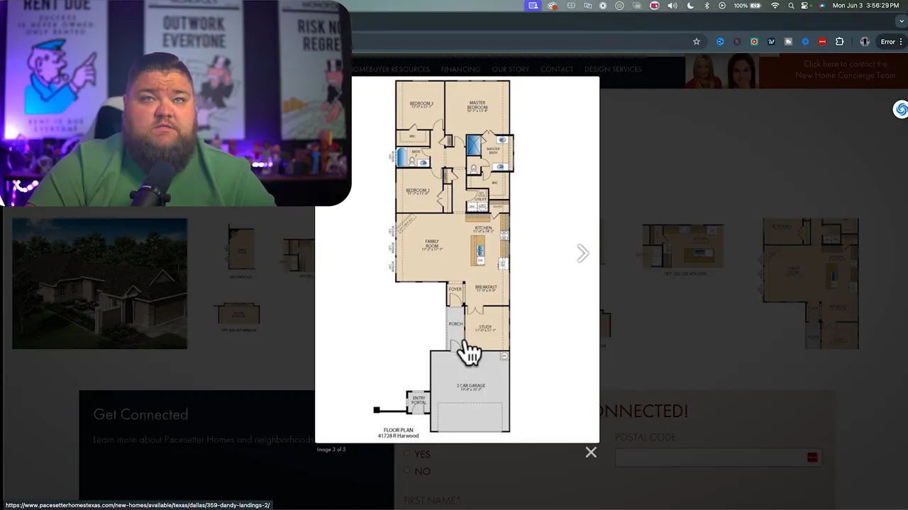 Builder webpage section showing courtyard series photos and floor plan thumbnails
