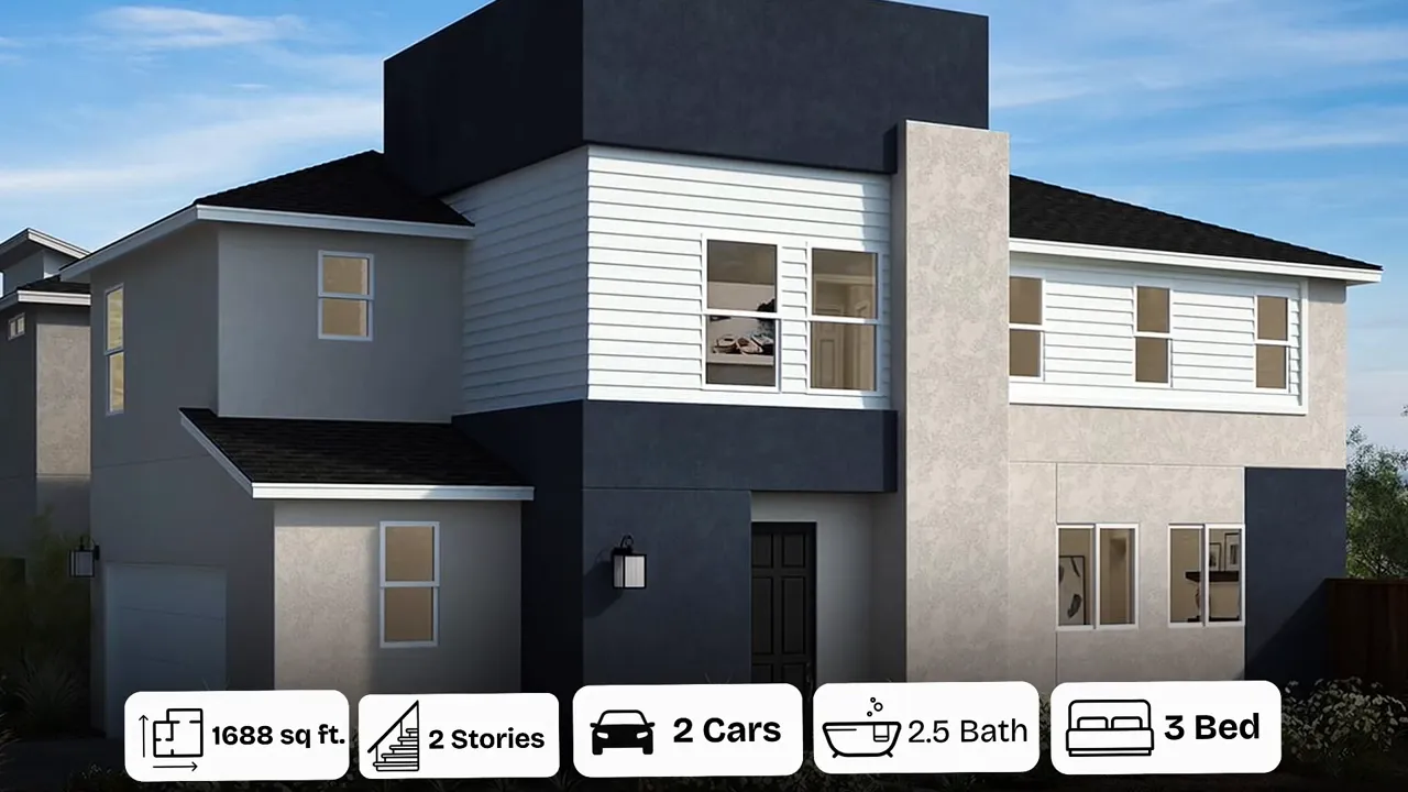 Exterior view of the sales office and 1688 model