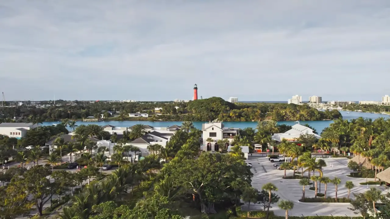Aerial waterfront image labeled Palm Beach Gardens