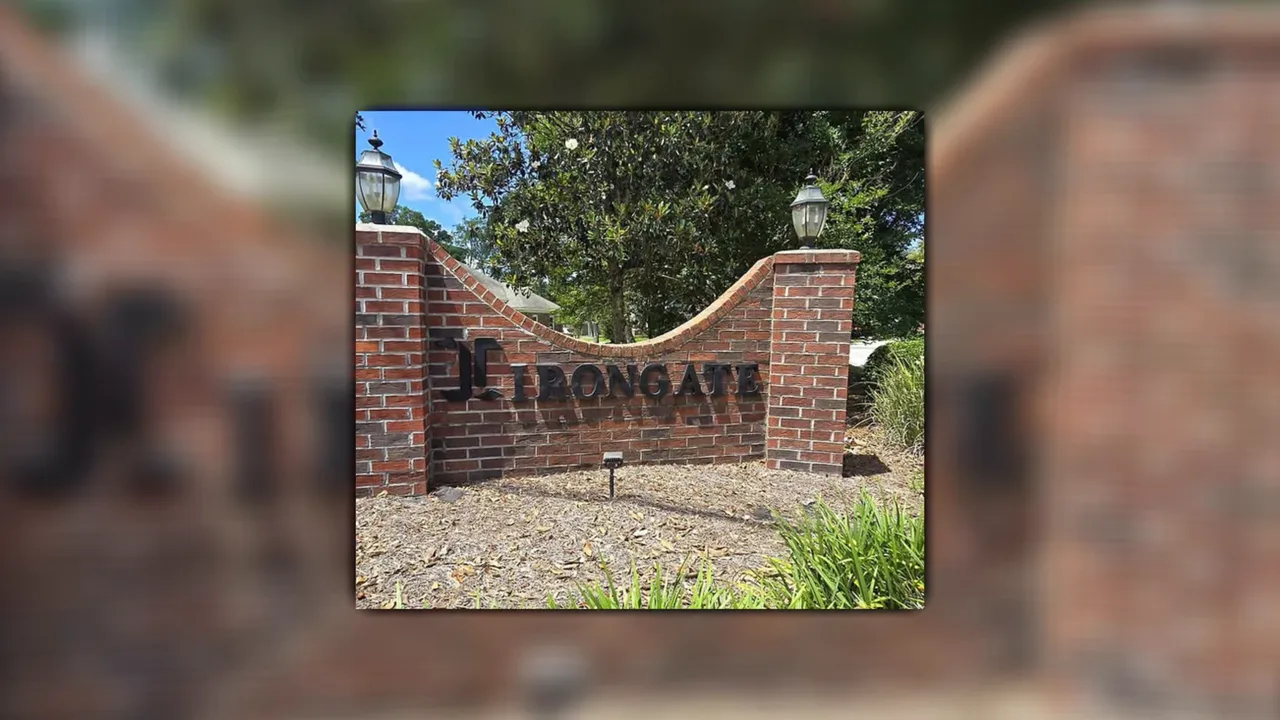 Studio shot with neon 'Living in Summerville SC 843' sign and bold '#5 IRON GATE' graphic overlay