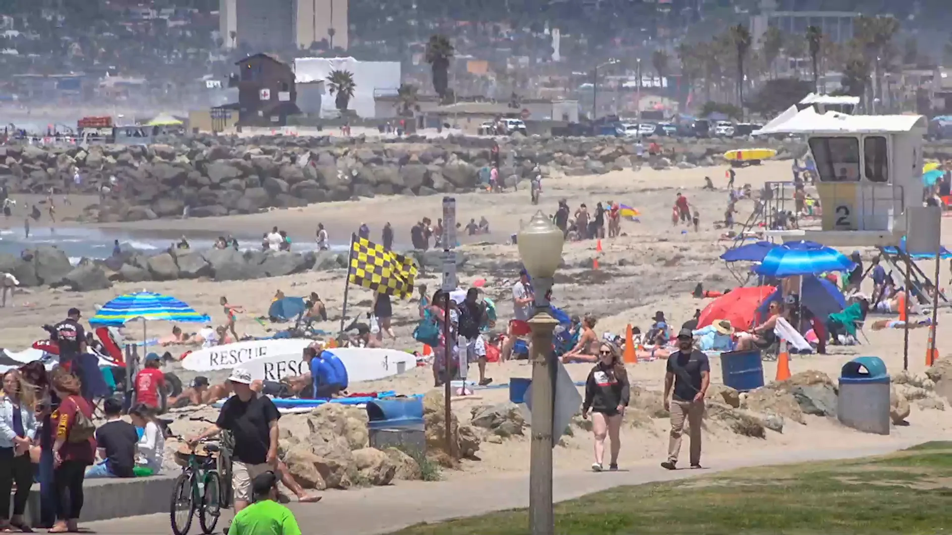 Crowded Ocean Beach during tourist season